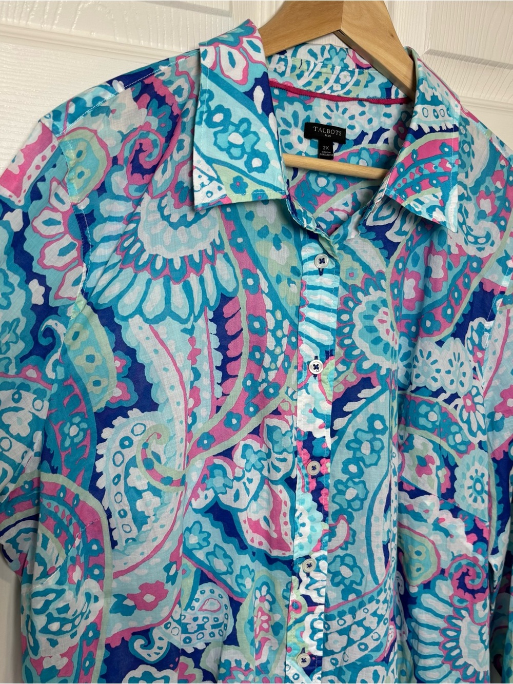 Talbots Top Womans 2X Button Down Shirt Lightweight Paisley Long Sleeve Coast - Picture 5 of 8